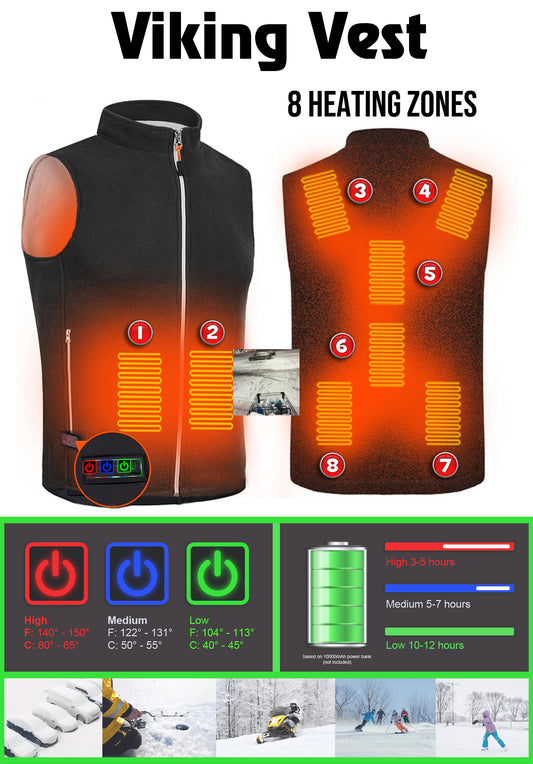 Viking Vest- Heated, USB powered, 8 heating zones, long lasting